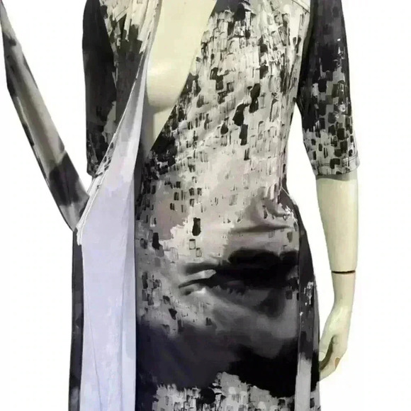 Y2K KOMOROV Wrap Dress luxe  monochromatic graphic statement womens size medium - Picture 9 of 15